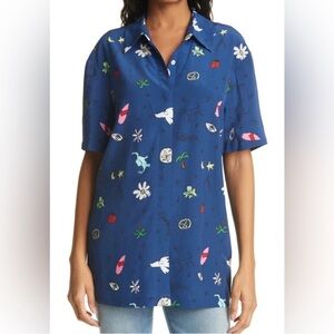 Staud - Pallas Printed Bowling Shirt - Oversized Crepe Button Up - size Small